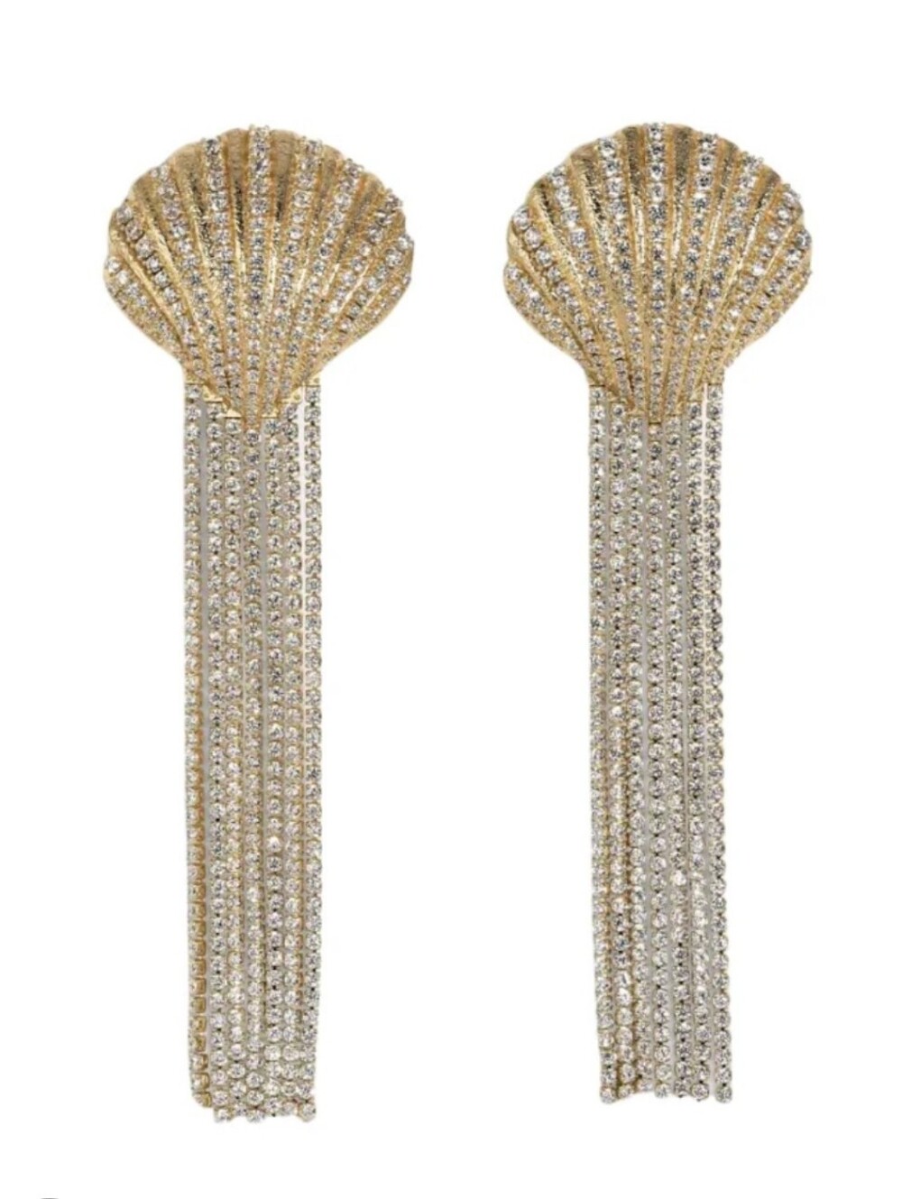 Lili Claspe Shell Rhymstone Fringe Earrings 14k Goldplated L:3.5" New